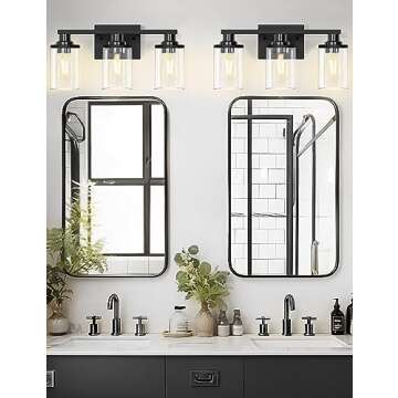 DORESshop 20 Inch Bathroom Light Fixtures, 3-Light Black Bathroom Lighting Fixtures Over Mirror with Clear Glass Shade, Vanity Lights for Bathroom Living Room Bedroom, ETL Listed