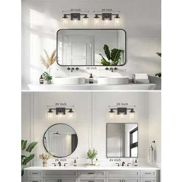 DORESshop 20 Inch Bathroom Light Fixtures, 3-Light Black Bathroom Lighting Fixtures Over Mirror with Clear Glass Shade, Vanity Lights for Bathroom Living Room Bedroom, ETL Listed