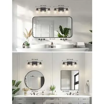 DORESshop 20 Inch Bathroom Light Fixtures, 3-Light Black Bathroom Lighting Fixtures Over Mirror with Clear Glass Shade, Vanity Lights for Bathroom Living Room Bedroom, ETL Listed