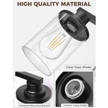 DORESshop 20 Inch Bathroom Light Fixtures, 3-Light Black Bathroom Lighting Fixtures Over Mirror with Clear Glass Shade, Vanity Lights for Bathroom Living Room Bedroom, ETL Listed