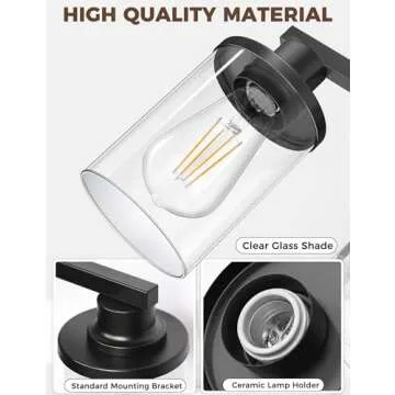 DORESshop 20 Inch Bathroom Light Fixtures, 3-Light Black Bathroom Lighting Fixtures Over Mirror with Clear Glass Shade, Vanity Lights for Bathroom Living Room Bedroom, ETL Listed