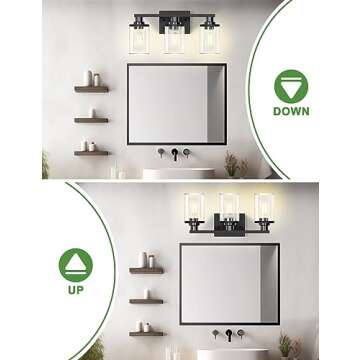DORESshop 20 Inch Bathroom Light Fixtures, 3-Light Black Bathroom Lighting Fixtures Over Mirror with Clear Glass Shade, Vanity Lights for Bathroom Living Room Bedroom, ETL Listed