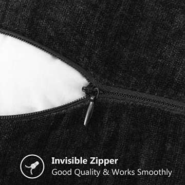 decorUhome Chenille Soft Throw Pillow Covers 20x20 Set of 2, Farmhouse Velvet Decorative Pillow Covers with Stitched Edge for Couch Sofa Bed, Black