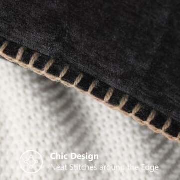 decorUhome Chenille Soft Throw Pillow Covers 20x20 Set of 2, Farmhouse Velvet Decorative Pillow Covers with Stitched Edge for Couch Sofa Bed, Black