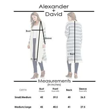 Alexander + David Womens Stripe Contrast Cardigan Sweater - Open Front Duster (Ivory/Grey, Small/Medium)