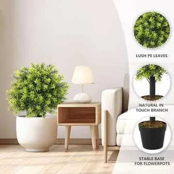 Aoutyers 2ft Topiary Trees Artificial Outdoor 24'', Artificial Outdoor Plants Decor, Artificial Bush Ball Tree UV Resistant, Set of 2