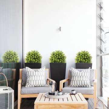 Aoutyers 2ft Topiary Trees Artificial Outdoor 24'', Artificial Outdoor Plants Decor, Artificial Bush Ball Tree UV Resistant, Set of 2