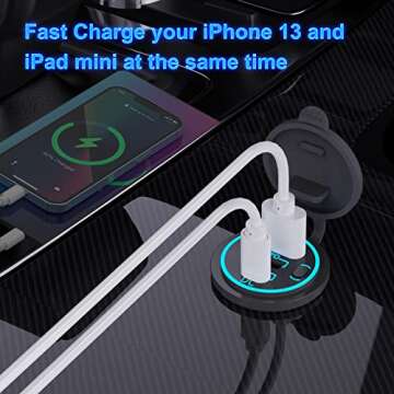 12V USB Outlet Wire USB Charger Multi Port, Dual PD3.0 USB-C and Quick Charge3.0 Car USB Port Socket with Power Switch, Fast Charge for iPhone iPad Android Phones, Suitable for Car Boat RV Marine ATV