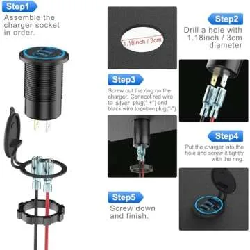 12V USB Outlet Wire USB Charger Multi Port, Dual PD3.0 USB-C and Quick Charge3.0 Car USB Port Socket with Power Switch, Fast Charge for iPhone iPad Android Phones, Suitable for Car Boat RV Marine ATV