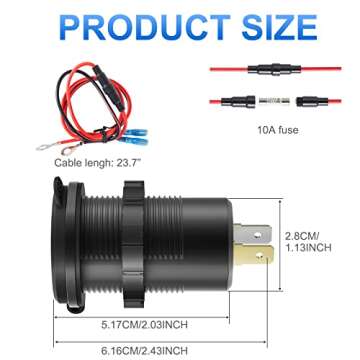 12V USB Outlet Wire USB Charger Multi Port, Dual PD3.0 USB-C and Quick Charge3.0 Car USB Port Socket with Power Switch, Fast Charge for iPhone iPad Android Phones, Suitable for Car Boat RV Marine ATV