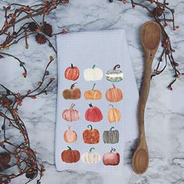 Watercolor Pumpkins Autumn Fall Waffle Weave Kitchen Towel Drying Cloth 16inch X 24inch White