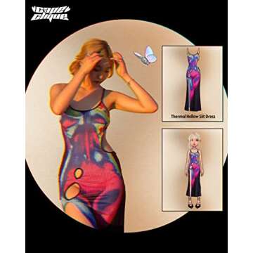 CAPE CLIQUE Thermal Dress for Women Spaghetti Strap Cut Out Waist Split Side Body Print Midi Bodycon...