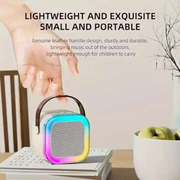 Hopjuery Karaoke Machine for Kids Adults, Mini Portable Bluetooth Karaoke Speaker with 2 Wireless Microphone and Lights,Toys for All Smartphones,Birthday, Family,Home Party Beige