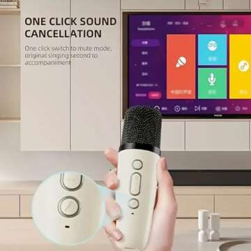 Hopjuery Karaoke Machine for Kids Adults, Mini Portable Bluetooth Karaoke Speaker with 2 Wireless Microphone and Lights,Toys for All Smartphones,Birthday, Family,Home Party Beige