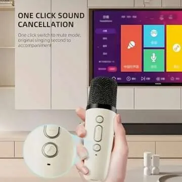 Hopjuery Karaoke Machine for Kids Adults, Mini Portable Bluetooth Karaoke Speaker with 2 Wireless Microphone and Lights,Toys for All Smartphones,Birthday, Family,Home Party Beige