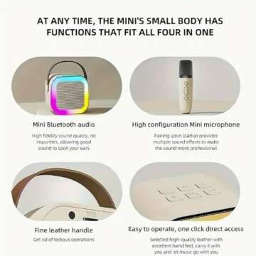 Hopjuery Karaoke Machine for Kids Adults, Mini Portable Bluetooth Karaoke Speaker with 2 Wireless Microphone and Lights,Toys for All Smartphones,Birthday, Family,Home Party Beige