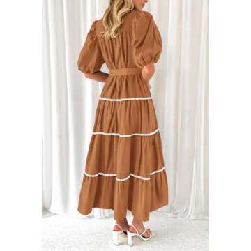 PRETTYGARDEN Women's Summer Button Down Shirt Dress Short Puffy Sleeve Tiered Ruffle Flowy Long Maxi...