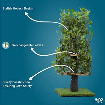 On2 Pets Cat Tree with Leaves Made in USA, Cat House & Cat Activity Tree, Multi-Level Cat Condo for Indoor Cats