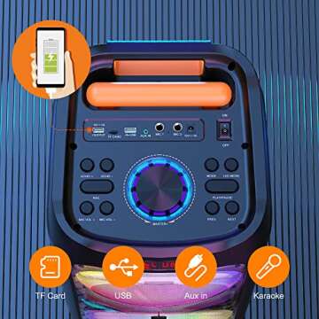 JYX Karaoke Machine with 2 Wireless Microphones for Adults, 8" Big Bluetooth Party Speaker with 500W Peak Power, PA System with LED Disco Light, Rolling Wheels and Trolley, Perfect for Outdoor Home