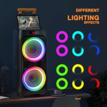 JYX Karaoke Machine with 2 Wireless Microphones for Adults, 8" Big Bluetooth Party Speaker with 500W Peak Power, PA System with LED Disco Light, Rolling Wheels and Trolley, Perfect for Outdoor Home