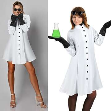 Jiuguva 5 Pcs Women's Mad Scientist Costume for Adult Halloween Party Costume(M)