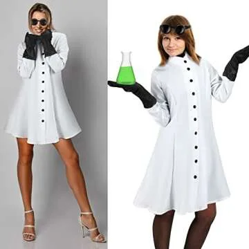 Jiuguva 5 Pcs Women's Mad Scientist Costume for Adult Halloween Party Costume(M)