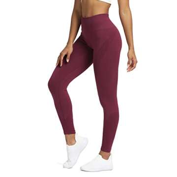 Aoxjox Seamless Legging for Women Carbon Tummy Control Workout Gym Sport Active Yoga Fitness Pants (Grape Red, Medium)