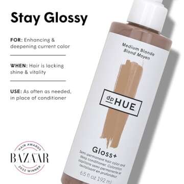 dpHUE Gloss+, Medium Blonde - 6.5 oz (8-12 Applications) - Semi-Permanent Hair Color & Conditioner -...