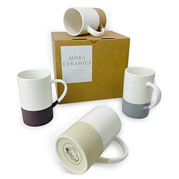 Mora Ceramics 12oz Coffee Mug Set of 4 - Tea Cups with Handle - Microwave and Dishwasher Safe, Perfe...
