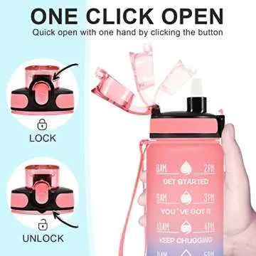 Enerbone 32 oz Water Bottle, Leakproof BPA & Toxic Free, Motivational Water Bottle with Times to Drink and Straw, Fitness Sports Water Bottle with Strap for Office, Gym, Outdoor Sports, Pink-Blue