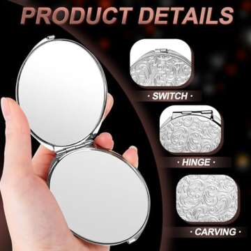 Vintage Metal Double-Sided 1x2 Handheld Travel Mirror That fits in Your Pocket Purse (Silver)