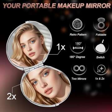 Vintage Metal Double-Sided 1x2 Handheld Travel Mirror That fits in Your Pocket Purse (Silver)