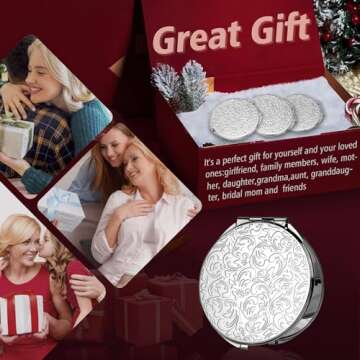 Vintage Metal Double-Sided 1x2 Handheld Travel Mirror That fits in Your Pocket Purse (Silver)