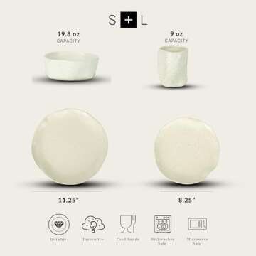 Stone by Mercer Project Atik Modern Stoneware 32-Piece Dinnerware Set, Plate and Bowl Set, Dish set ...