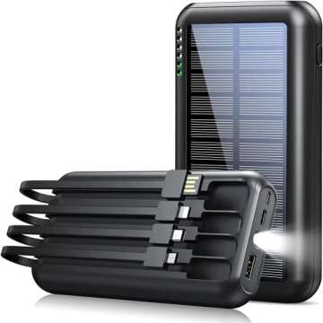Power-Bank-Solar-Portable-Charger - 40000mAh Power Bank Large Capacity Built in 3 Output and 1 Input Cables and Flashlight 5V3.1A Quick Charge Compatible with All Smart Phones and USB Devices