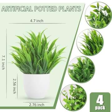 Miracliy 4 Pack Mini Fake Plants Artificial Potted Eucalyptus Faux Plants for Home Office Farmhouse ...