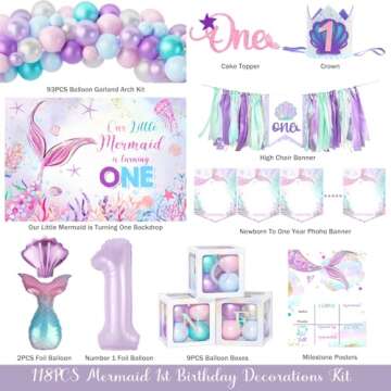 Party Inspo Mermaid 1st Birthday Decorations Kit - Underwater Theme for Girls