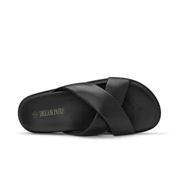 DREAM PAIRS Women's SDSS2224W Crisscross Open Toe Slide Sandals Flat Comfort Slip on Sandals Black Size 8