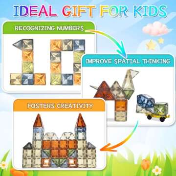 BOLORBT Magnetic Tiles Montessori Toys Magnetic Blocks Kids Games STEM Classroom Educational Learning Sensory Magnet Natural Toy for Toddler Boys Girls 3+ Year Old with 2 Cars