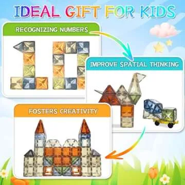 BOLORBT Magnetic Tiles Montessori Toys Magnetic Blocks Kids Games STEM Classroom Educational Learning Sensory Magnet Natural Toy for Toddler Boys Girls 3+ Year Old with 2 Cars