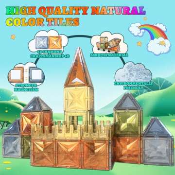 BOLORBT Magnetic Tiles Montessori Toys Magnetic Blocks Kids Games STEM Classroom Educational Learning Sensory Magnet Natural Toy for Toddler Boys Girls 3+ Year Old with 2 Cars