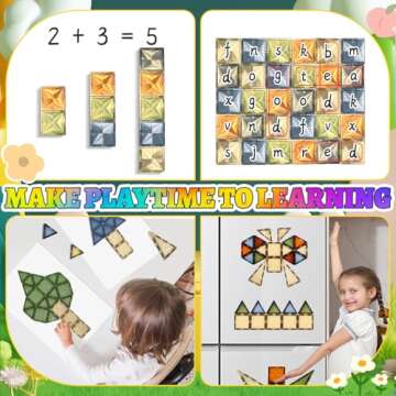BOLORBT Magnetic Tiles Montessori Toys Magnetic Blocks Kids Games STEM Classroom Educational Learning Sensory Magnet Natural Toy for Toddler Boys Girls 3+ Year Old with 2 Cars