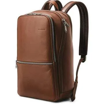 Samsonite Classic Leather Slim Backpack in Cognac