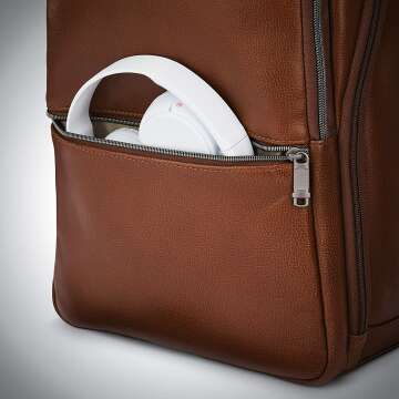 Samsonite Classic Leather Slim Backpack in Cognac