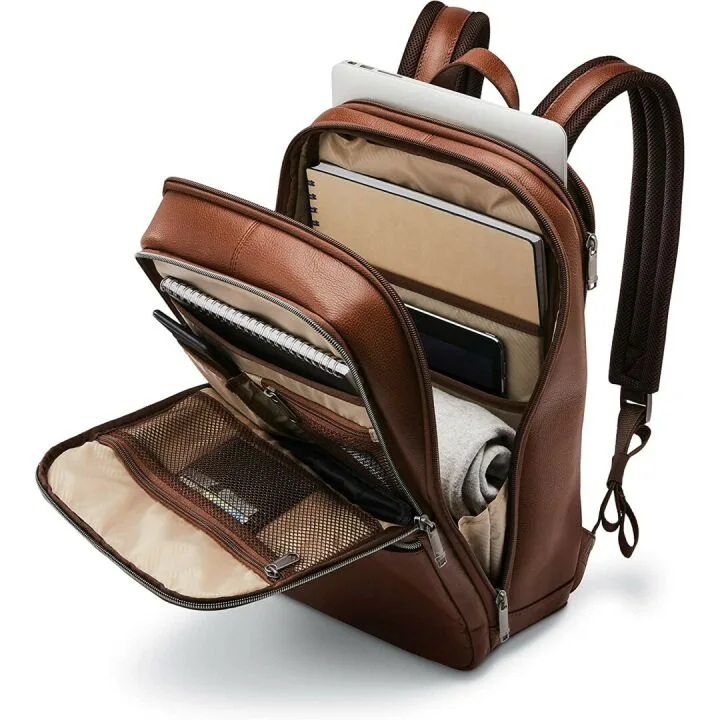 Samsonite Classic Leather Slim Backpack in Cognac