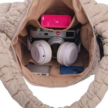 KBTYE Puffer Tote Bag for Women Large Quilted Crossbody Handbags Lightweight Shoulder Hobo bag Soft Puffy Bag Carryall（Khaki）