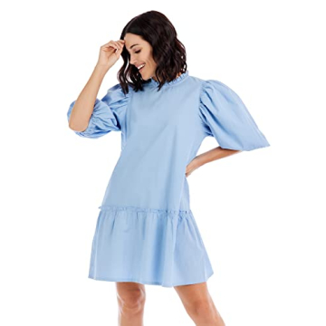 Mud Pie Women's Milan Flounce Dress, Blue, Large