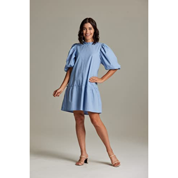 Mud Pie Women's Milan Flounce Dress, Blue, Large