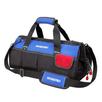 WORKPRO 18-inch Close Top Wide Mouth Storage Tool Bag with Adjustable Shoulder Strap, Sturdy Bottom