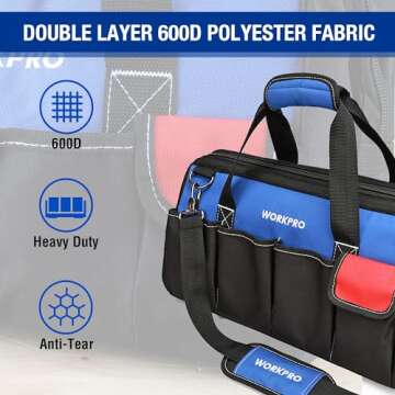 WORKPRO 18-inch Close Top Wide Mouth Storage Tool Bag with Adjustable Shoulder Strap, Sturdy Bottom